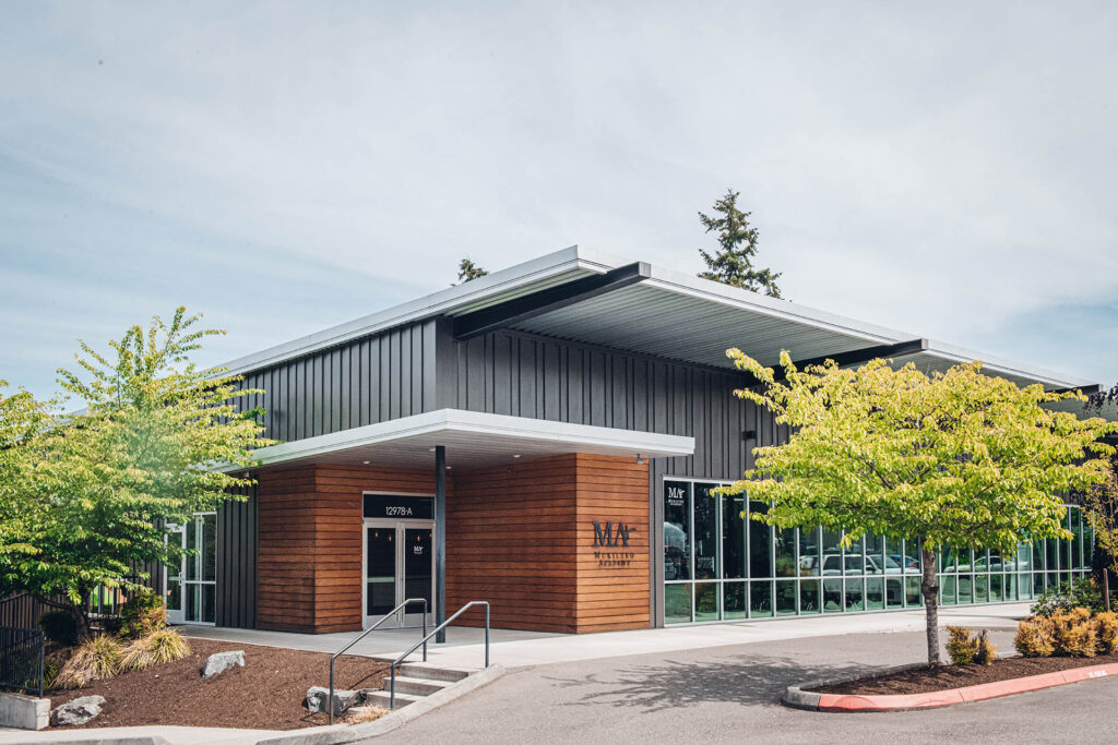 Mukilteo academy exterior with trees